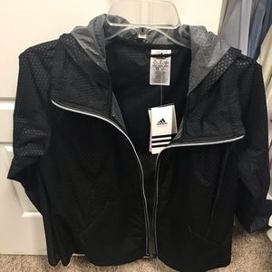 Adidas Black Climastorm jacket w/hood & reflector.